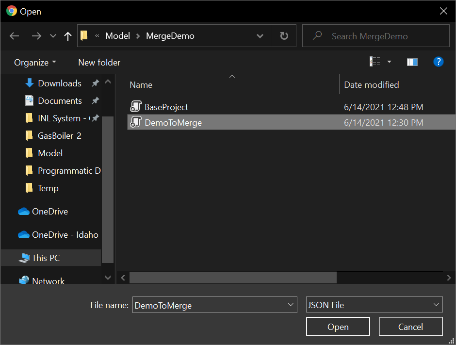 Open File to Merge Window